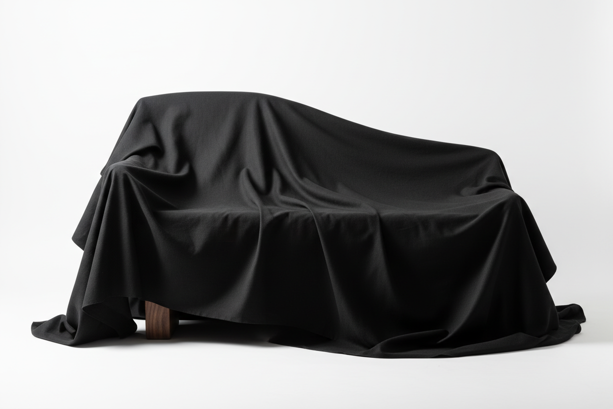 custom bench under black sheet