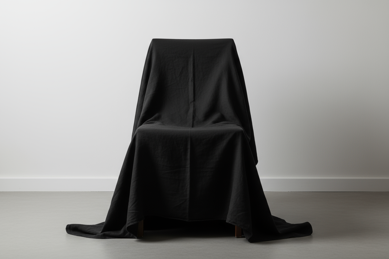 dining chair covered in a black sheet